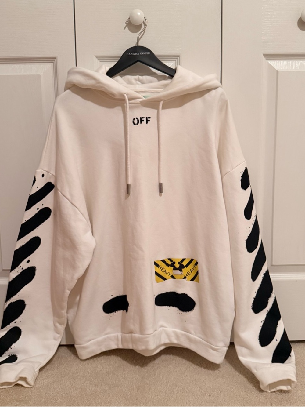 Off-White VIRGIL ABLOH Hoodie MAIN LABEL Heavy Stripes Size Medium Authentic